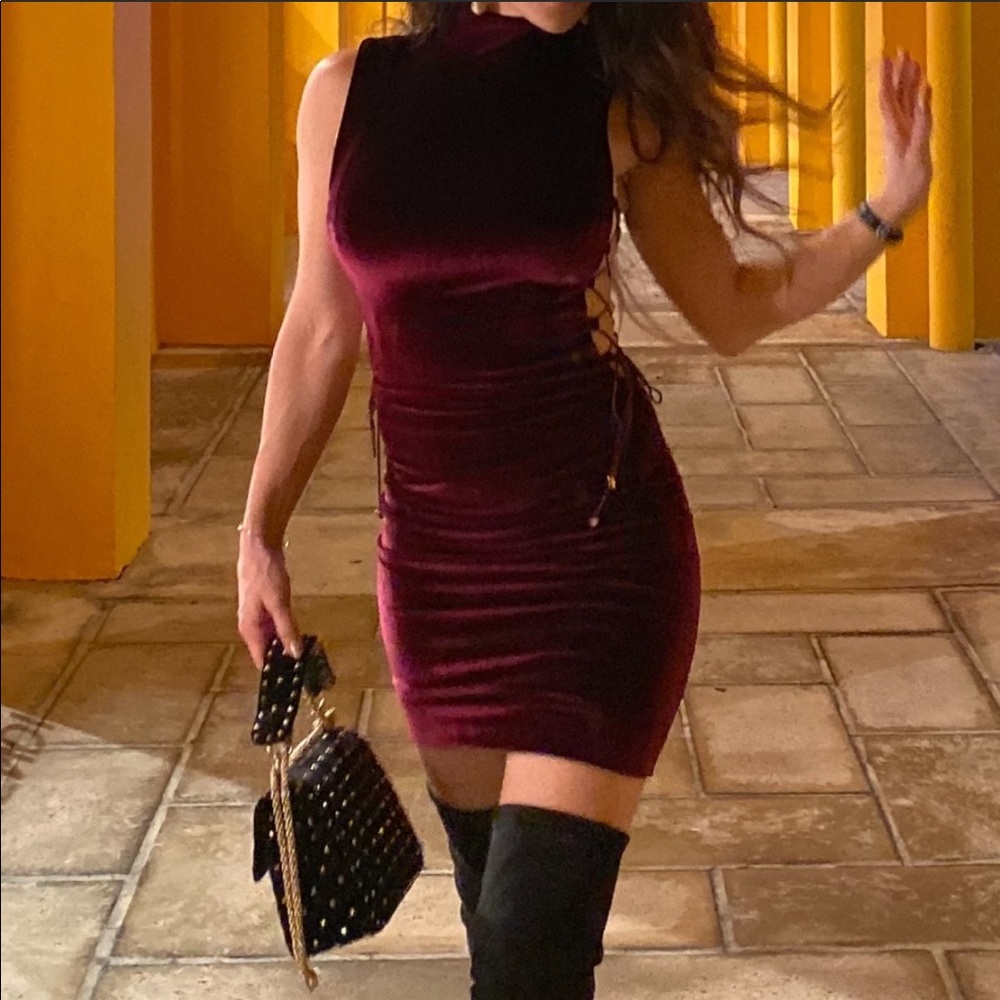 House of CB maroon velvet dress